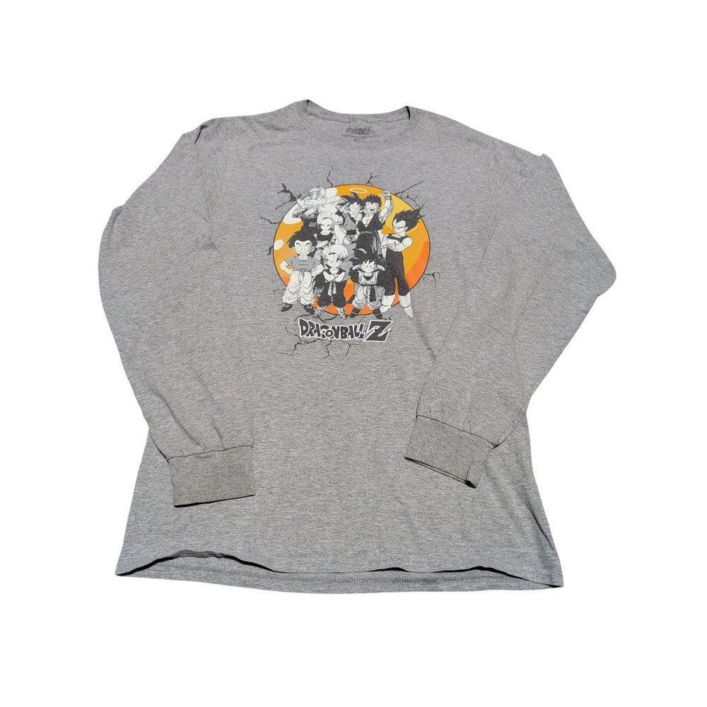 Dragon Ball Z Long Sleeve Shirt Mens Small Grey Graphic Tee Anime Goku‎ Vegeta